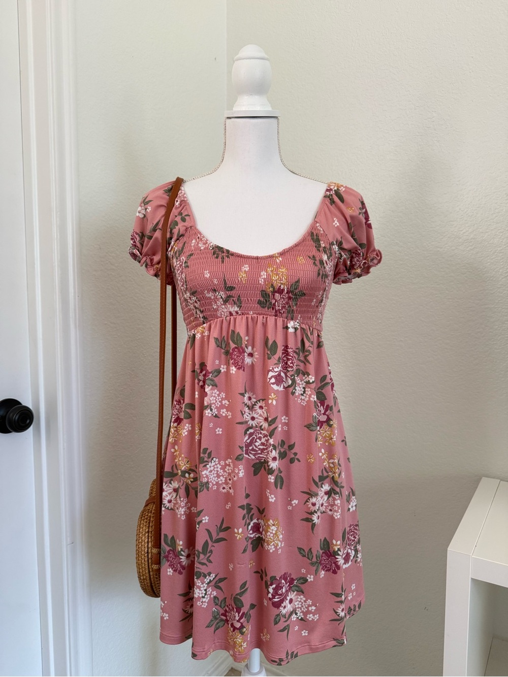 Derek Heart Rose-Pink Floral Smocked Mini Dress